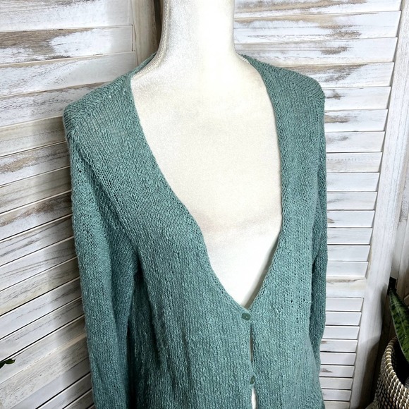 EILEEN FISHER Vintage Women's Knit Cardigan Sweater Button Front Sage Green L - Picture 5 of 11